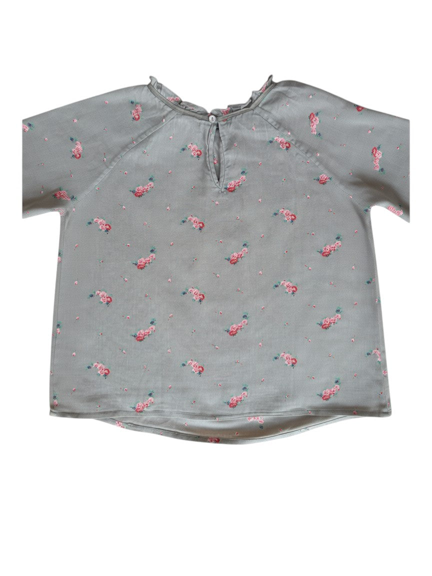 Bonpoint Gray Pink Floral Long Sleeve Blouse (6Y)