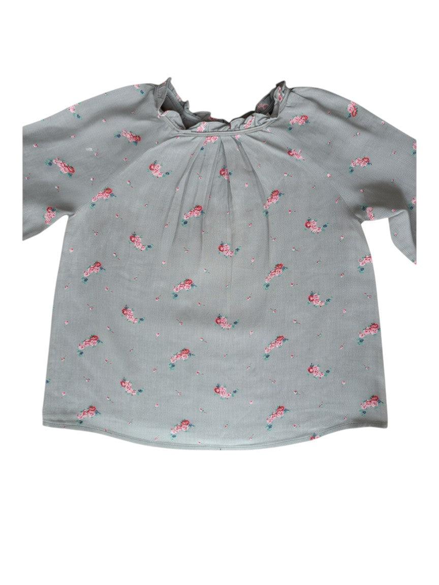 Bonpoint Gray Pink Floral Long Sleeve Blouse (6Y)