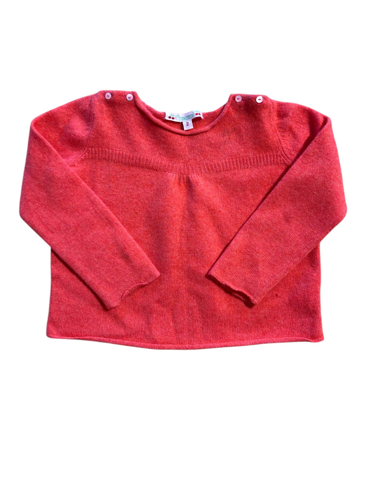 Bonpoint Girl Coral Knit Shoulder-Button Sweater, 2Y - second hand baby clothing