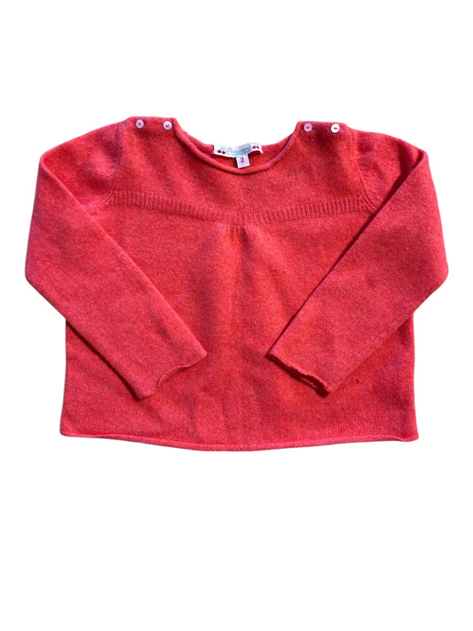 Bonpoint Girl Coral Knit Shoulder-Button Sweater, 2Y - second hand baby clothing