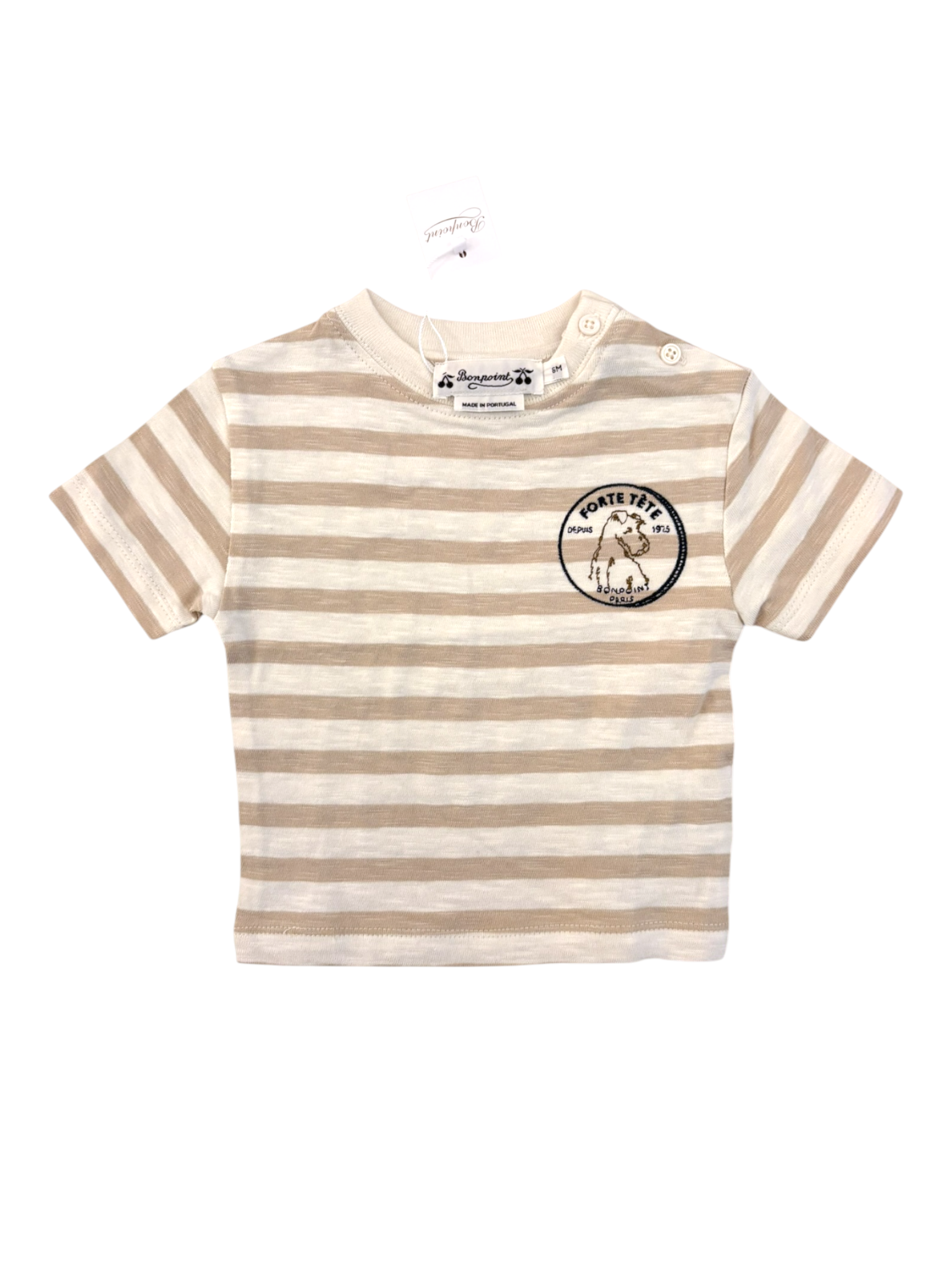 Bonpoint Beige Striped T-Shirt size 6M - second hand baby clothing