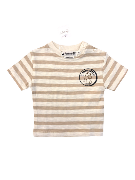 Bonpoint Beige Striped T-Shirt size 6M - second hand baby clothing