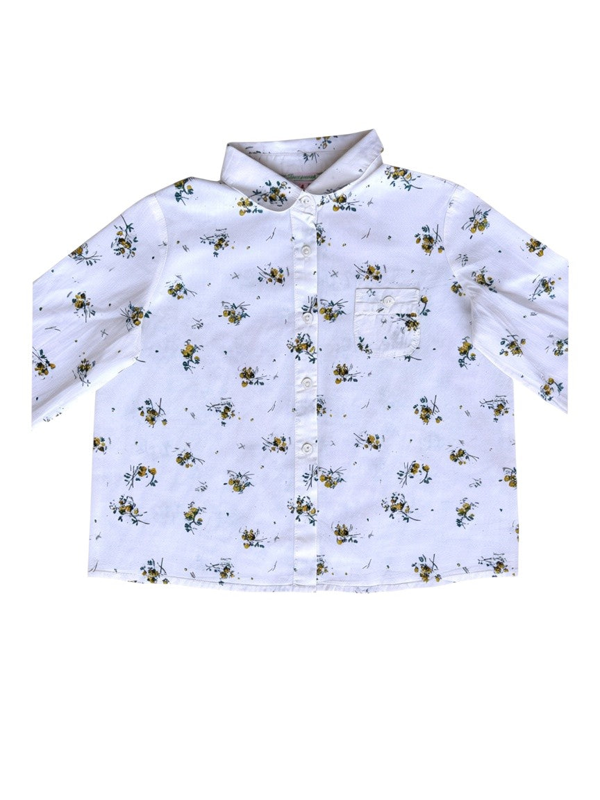 Bonpoint White Floral Collared Shirt size 4Y - second hand baby clothing