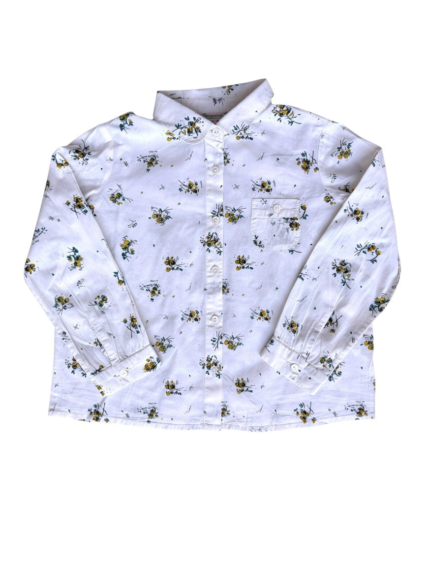 Bonpoint White Floral Collared Shirt size 4Y - second hand baby clothing