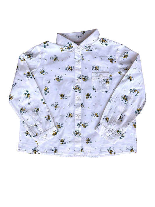 Bonpoint White Floral Collared Shirt size 4Y - second hand baby clothing