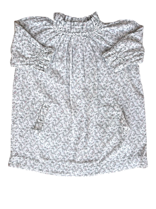 Bonpoint Girls White Floral Cotton Long-Sleeve Dress, 6Y - second hand baby clothing