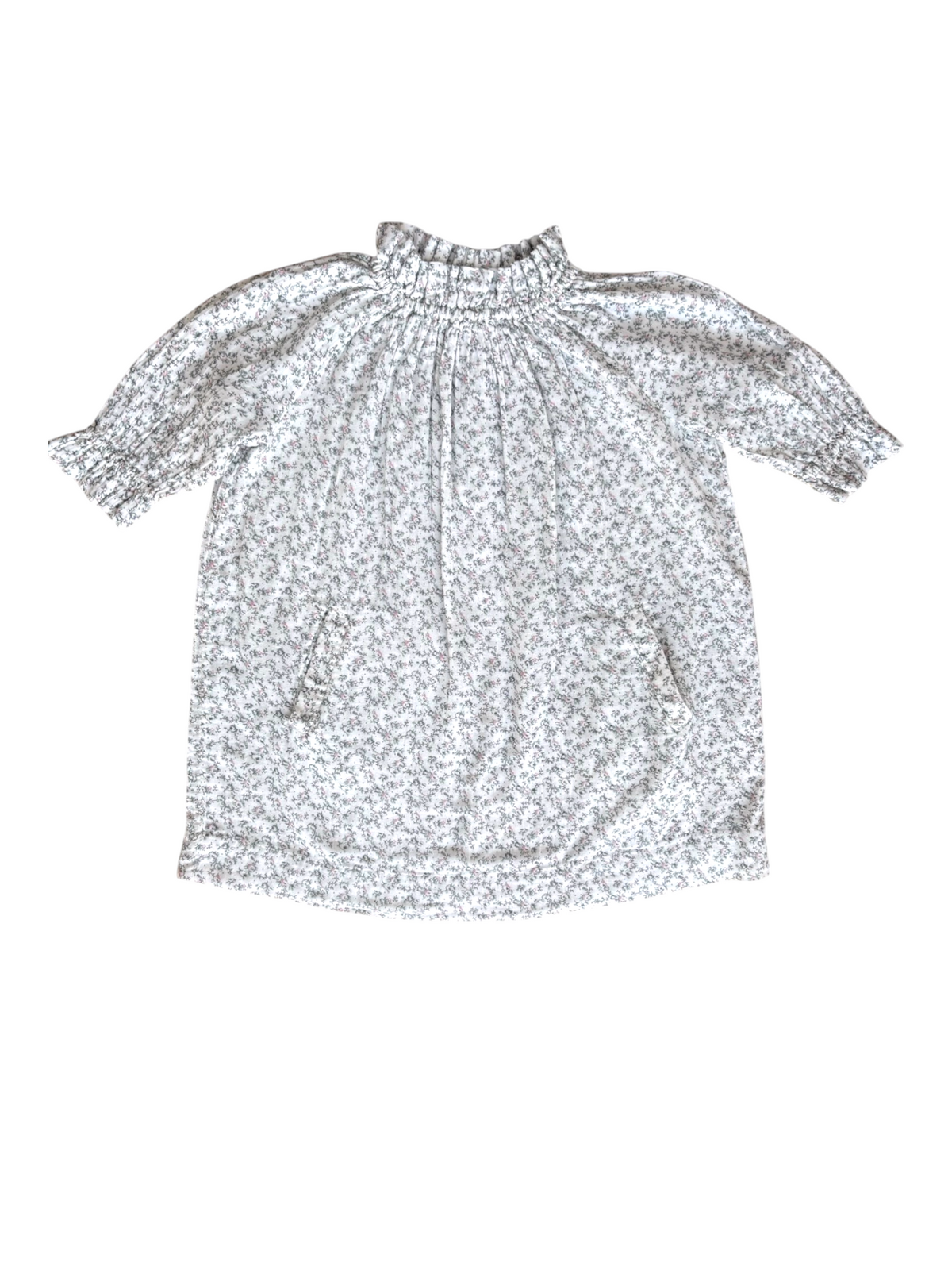 Bonpoint Girls White Floral Cotton Long-Sleeve Dress, 6Y - second hand baby clothing