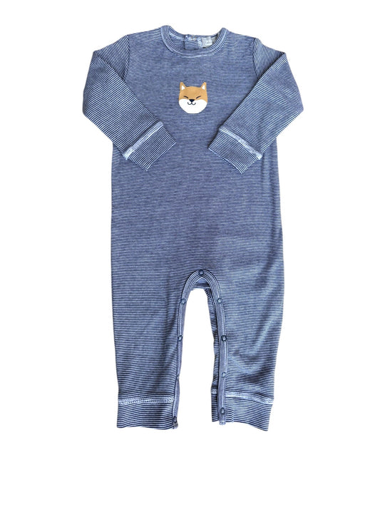 Boutchou Boy Navy White Striped Shiba Cotton Pajamas, 12M - second hand baby clothing