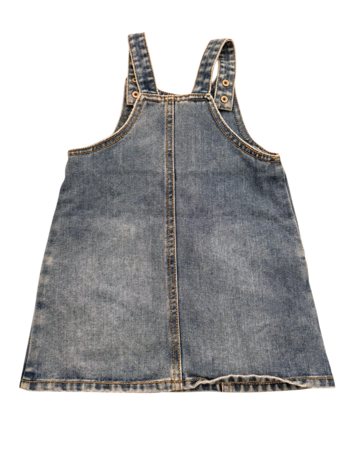 Brums Girl Blue Crochet Flower Denim Pinafore Dress, 18M - second hand baby clothing
