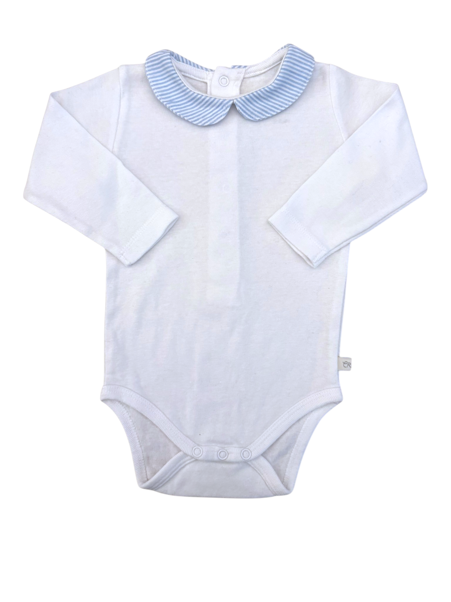 Cadet Rousselle White Bodysuit with Striped Collar size 6M - second hand baby clothing