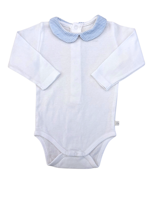Cadet Rousselle White Bodysuit with Striped Collar size 6M - second hand baby clothing