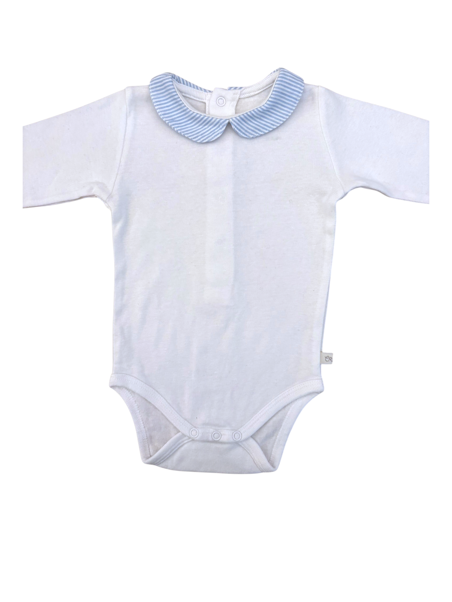 Cadet Rousselle White Bodysuit with Striped Collar size 6M - second hand baby clothing