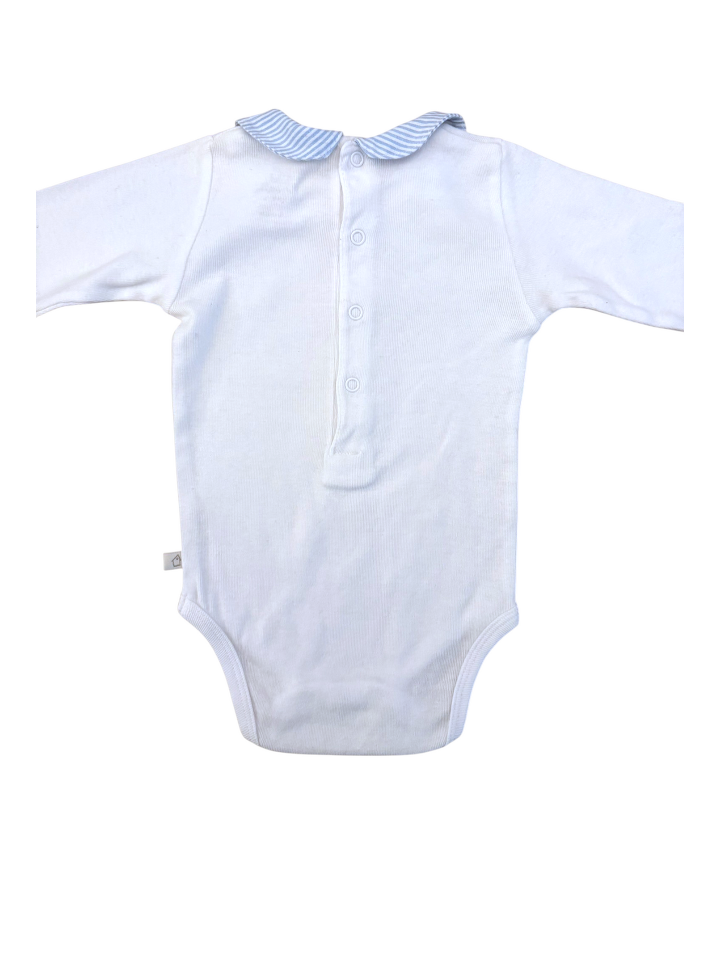 Cadet Rousselle White Bodysuit with Striped Collar size 6M - second hand baby clothing