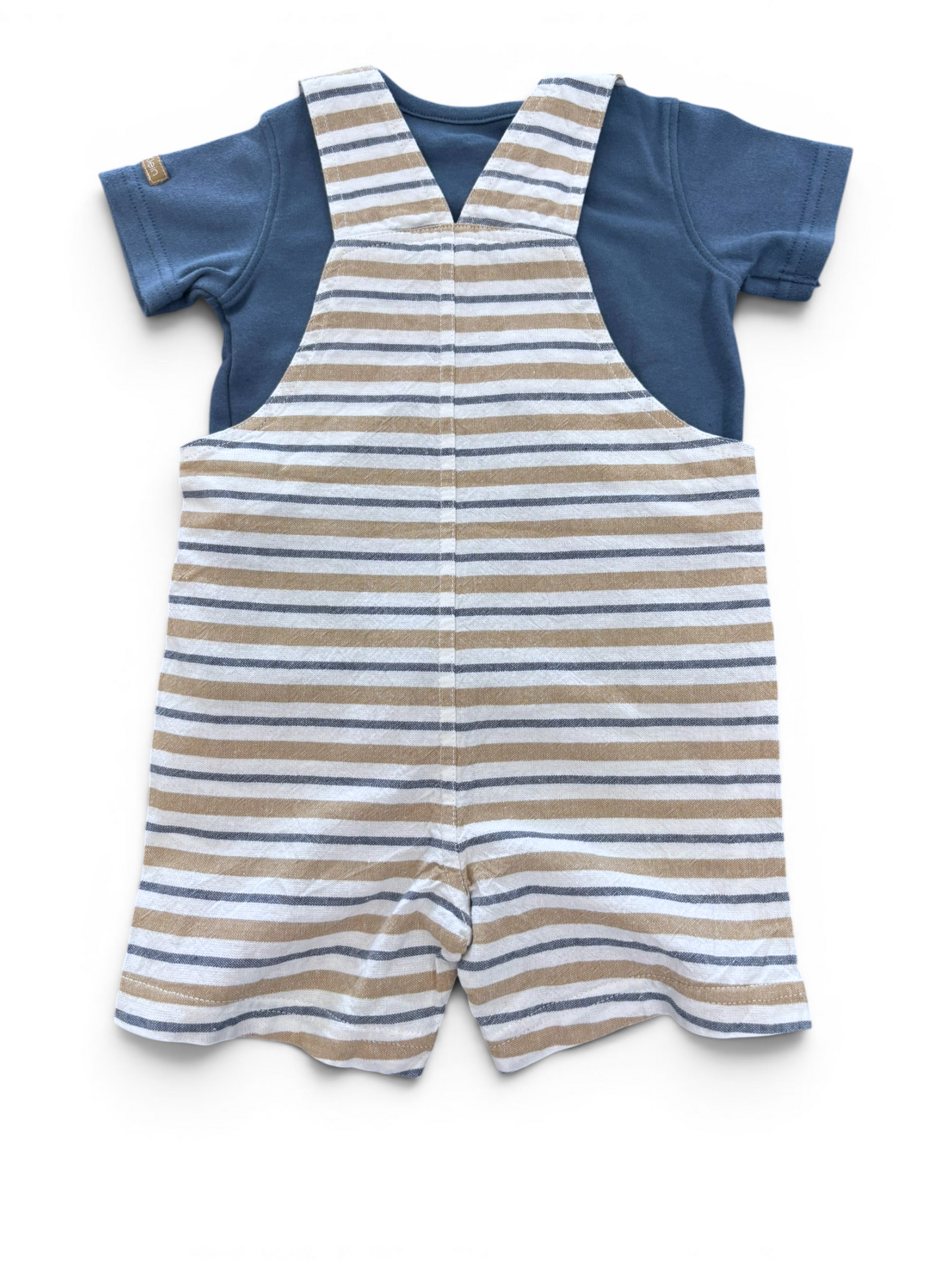 Calvin Klein Striped Overalls & Navy T-Shirt Outfit Set (12M / 74)