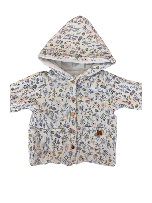 Carrément Beau Girl White Floral Print Hooded Jacket, 12M / 74 - second hand baby clothing