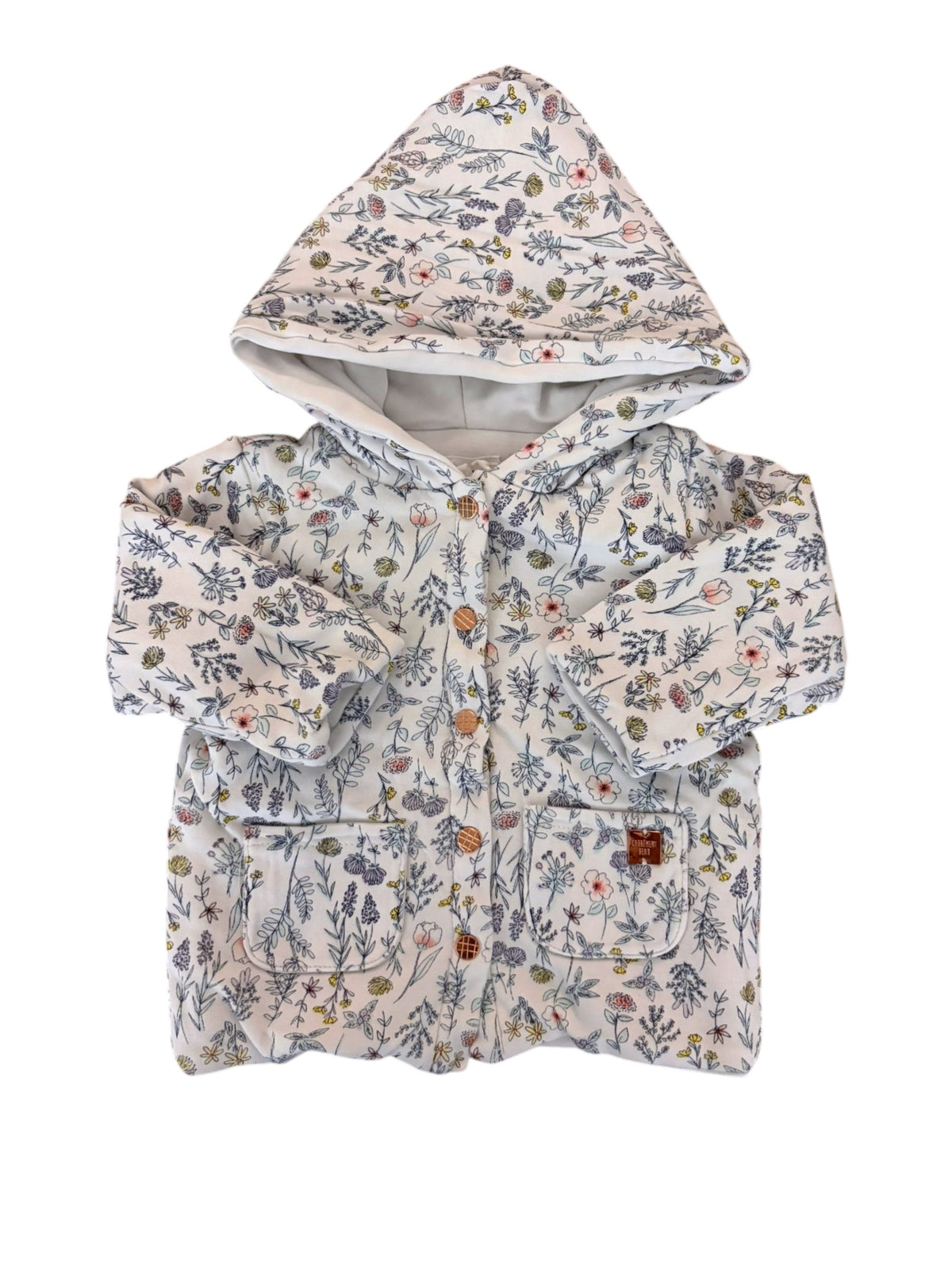 Carrément Beau Girl White Floral Print Hooded Jacket, 12M / 74 - second hand baby clothing