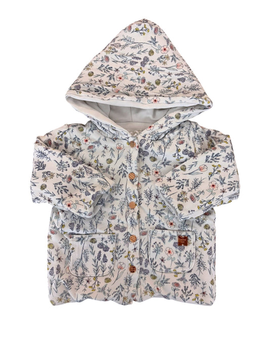 Carrément Beau Girl White Floral Print Hooded Jacket, 12M / 74 - second hand baby clothing
