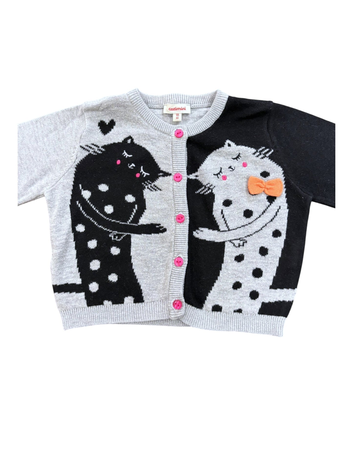 Cardigan Catimini gris imprimé chat noir (18M)