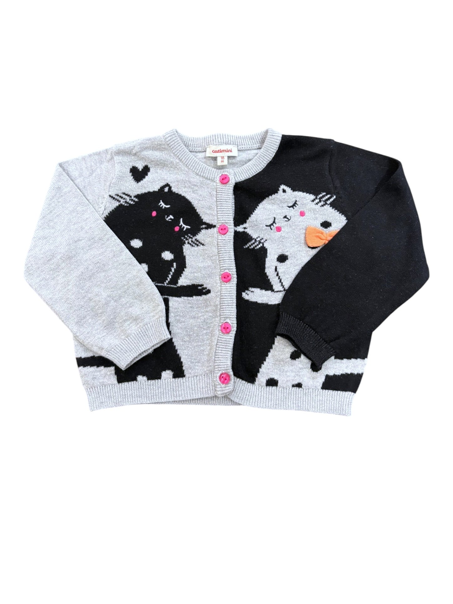 Cardigan Catimini gris imprimé chat noir (18M)