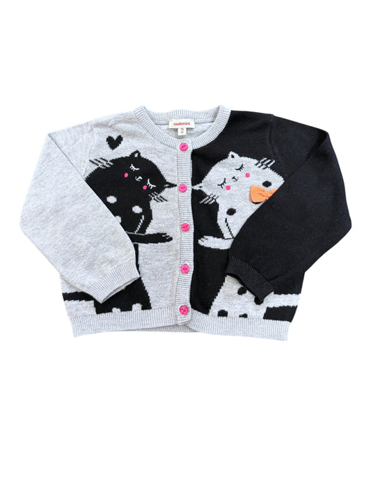 Catimini Strickjacke mit schwarzem Katzendruck (18M)