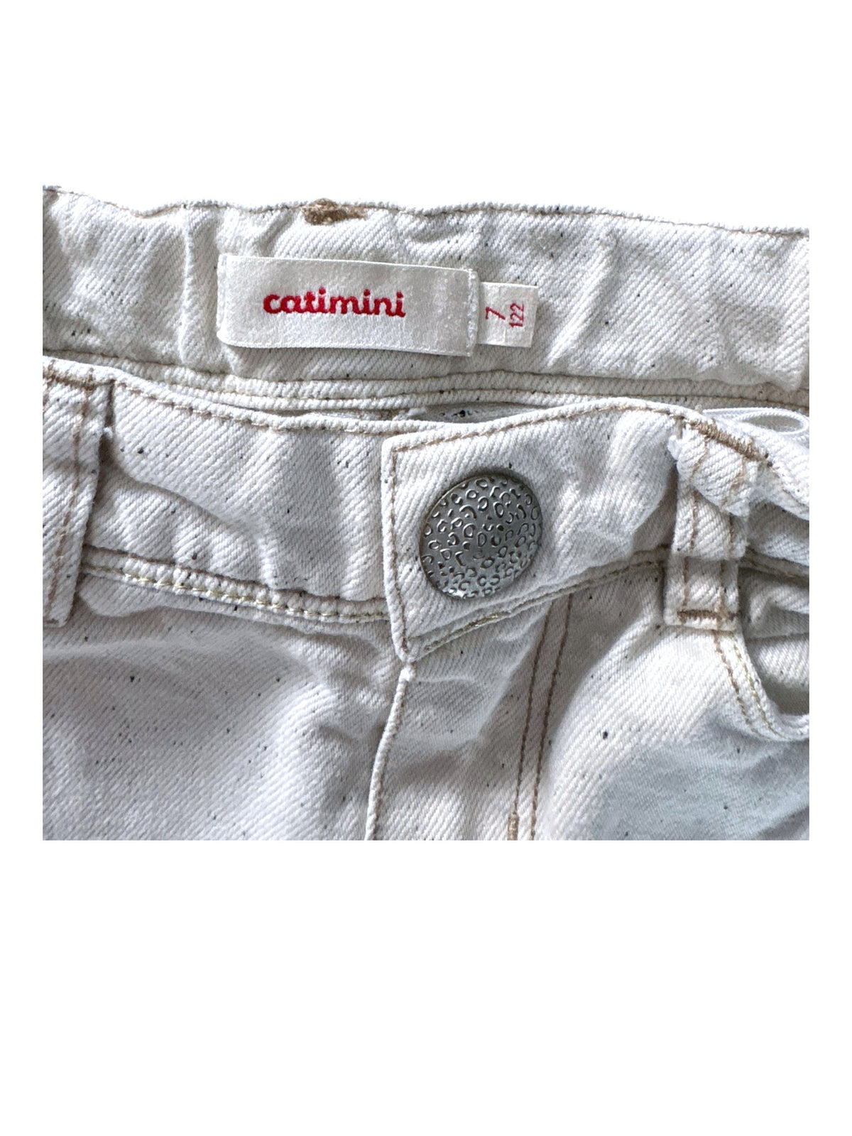 Catimini Girl Ecru Floral Embroidered Denim Shorts, 7Y / 122 - second hand baby clothing