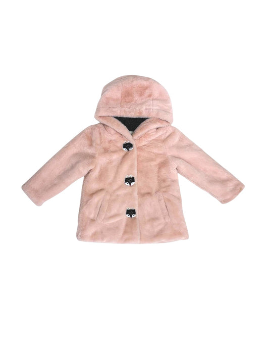 Catimini Girls Pink Fox Button Faux Fur Hooded Coat, 3Y / 98 - second hand baby clothing
