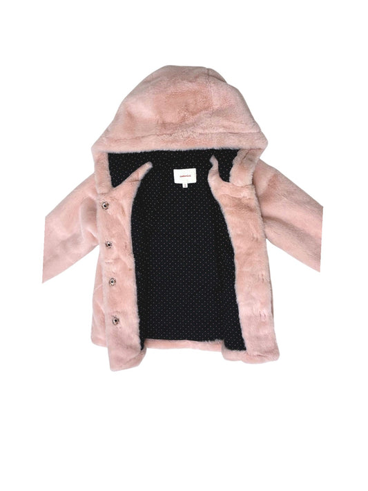 Catimini Girls Pink Fox Button Faux Fur Hooded Coat, 3Y / 98 - second hand baby clothing