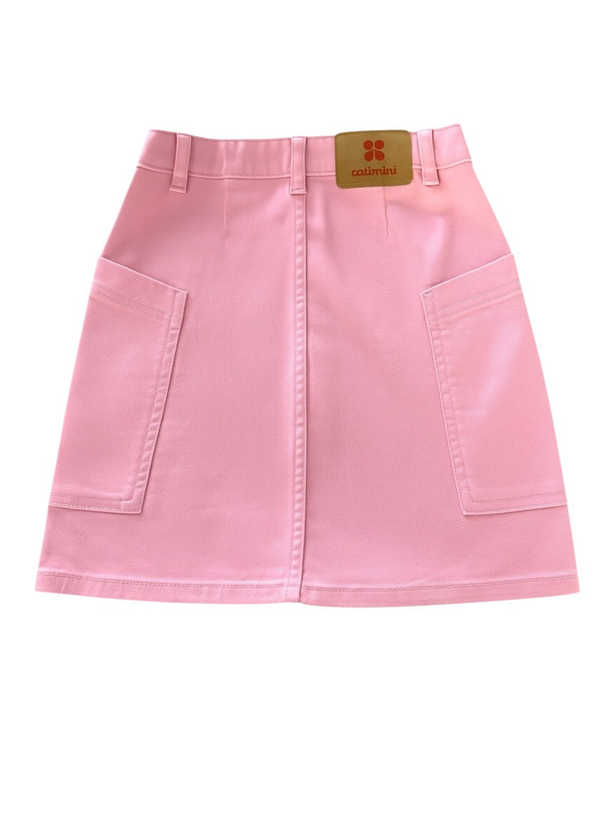 Catimini Girls Pink Cotton Twill Button-Front Skirt, 6Y / 116 - second hand baby clothing