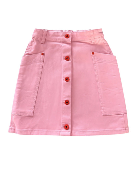 Catimini Girls Pink Cotton Twill Button-Front Skirt, 6Y / 116 - second hand baby clothing