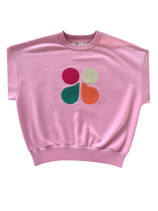 Catimini Girls Pink Bouclé Flower Appliqué Cotton Sweatshirt, 5Y / 110 - second hand baby clothing