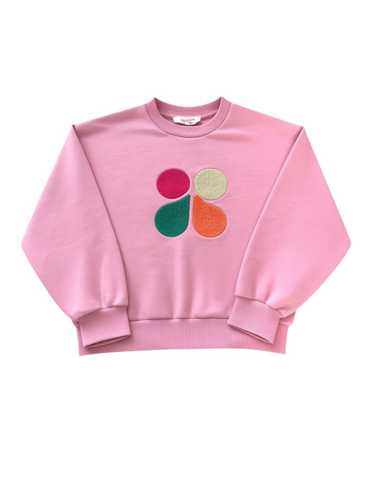Catimini Girls Pink Bouclé Flower Appliqué Cotton Sweatshirt, 5Y / 110 - second hand baby clothing