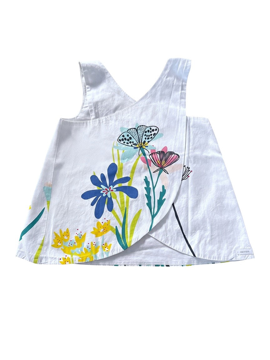Catimini Girl White Wildflower Print Cotton Sleeveless Dress, 7Y / 122 - second hand baby clothing