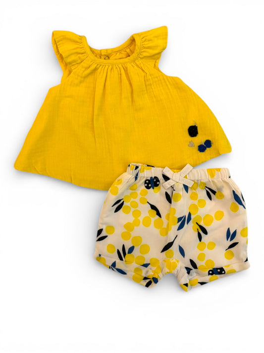 Catimini Yellow Sleeveless Blouse & Print Shorts (1M / 53cm)