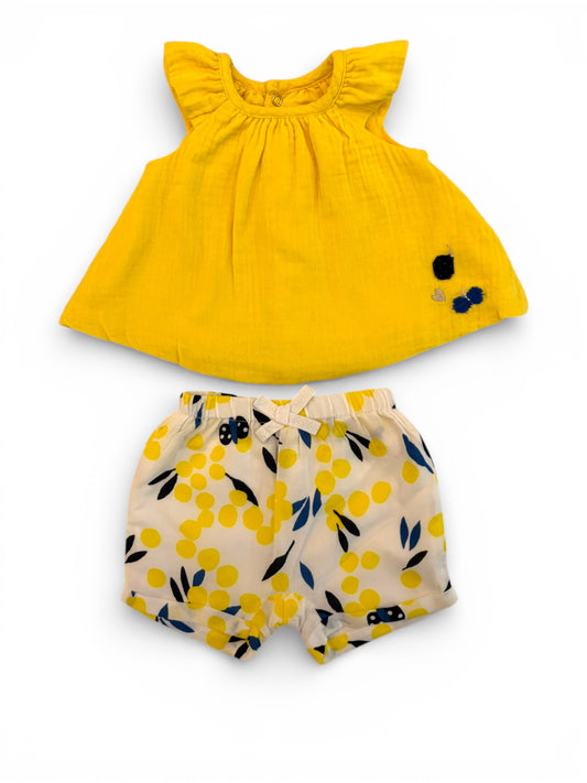 Catimini Yellow Sleeveless Blouse & Print Shorts (1M / 53cm)