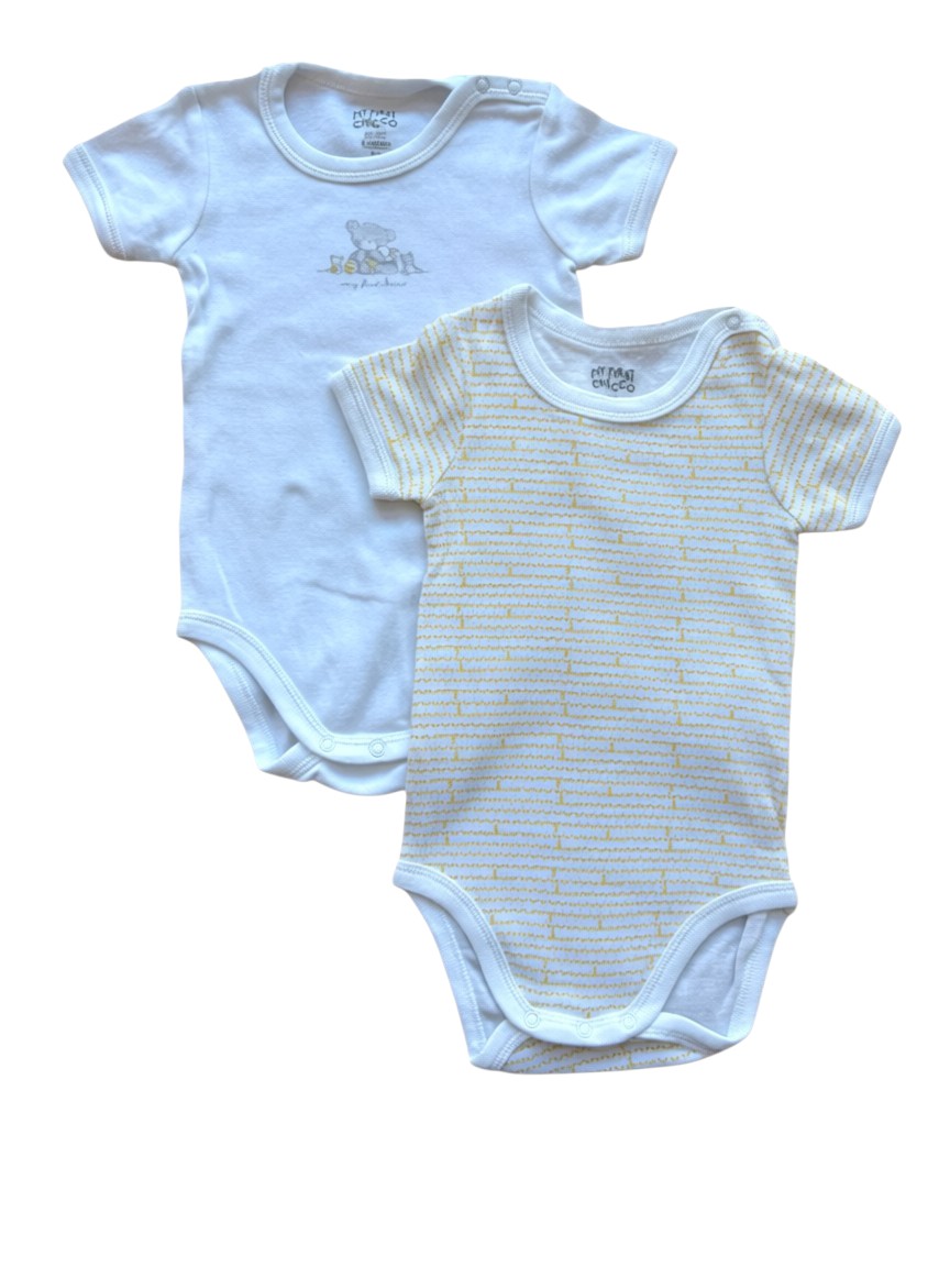 Chicco My First Chicco Yellow & White Bodysuits Set of 2 size 9M - second hand baby clothing