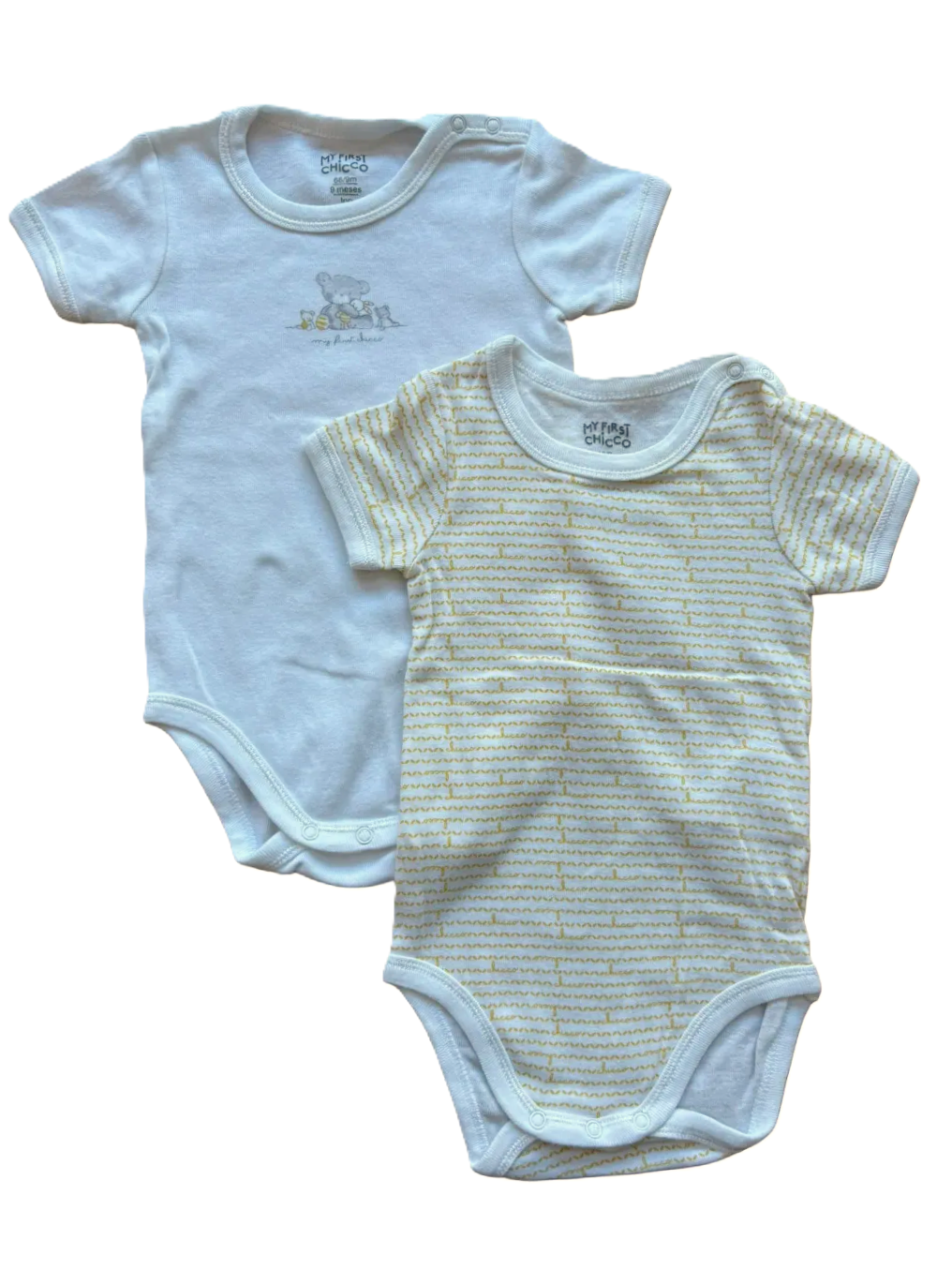Mon premier body Chicco jaune et blanc, lot de 2 (9 mois)