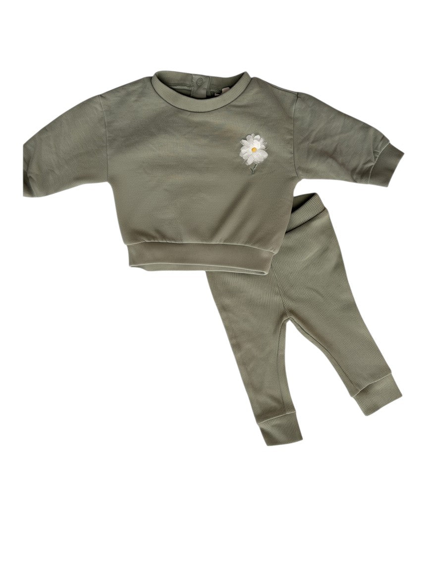 Cuddles & Smiles Olive Green Sweatshirt & Leggings Outfit (62 / 2-3M)