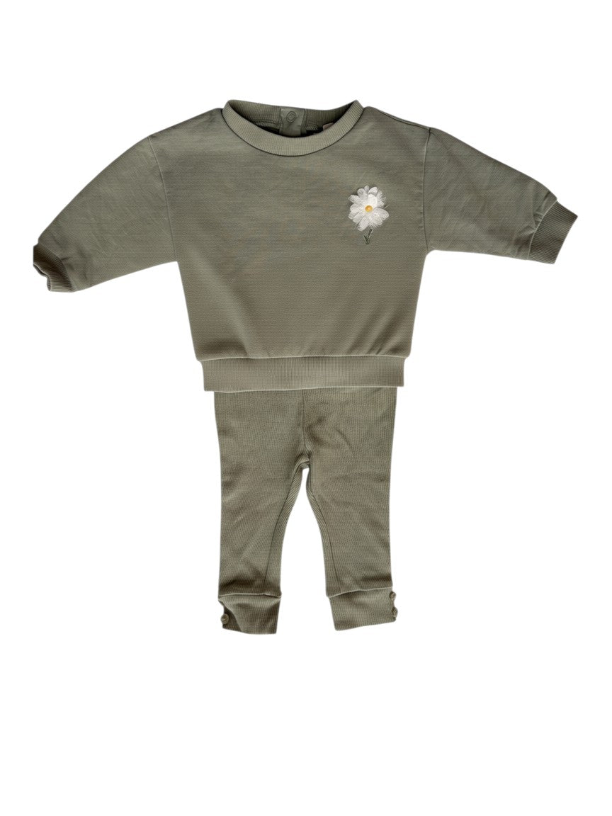 Cuddles & Smiles Olive Green Sweatshirt & Leggings Outfit (62 / 2-3M)