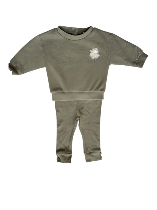 Cuddles & Smiles Olive Green Sweatshirt & Leggings Outfit (62 / 2-3M)