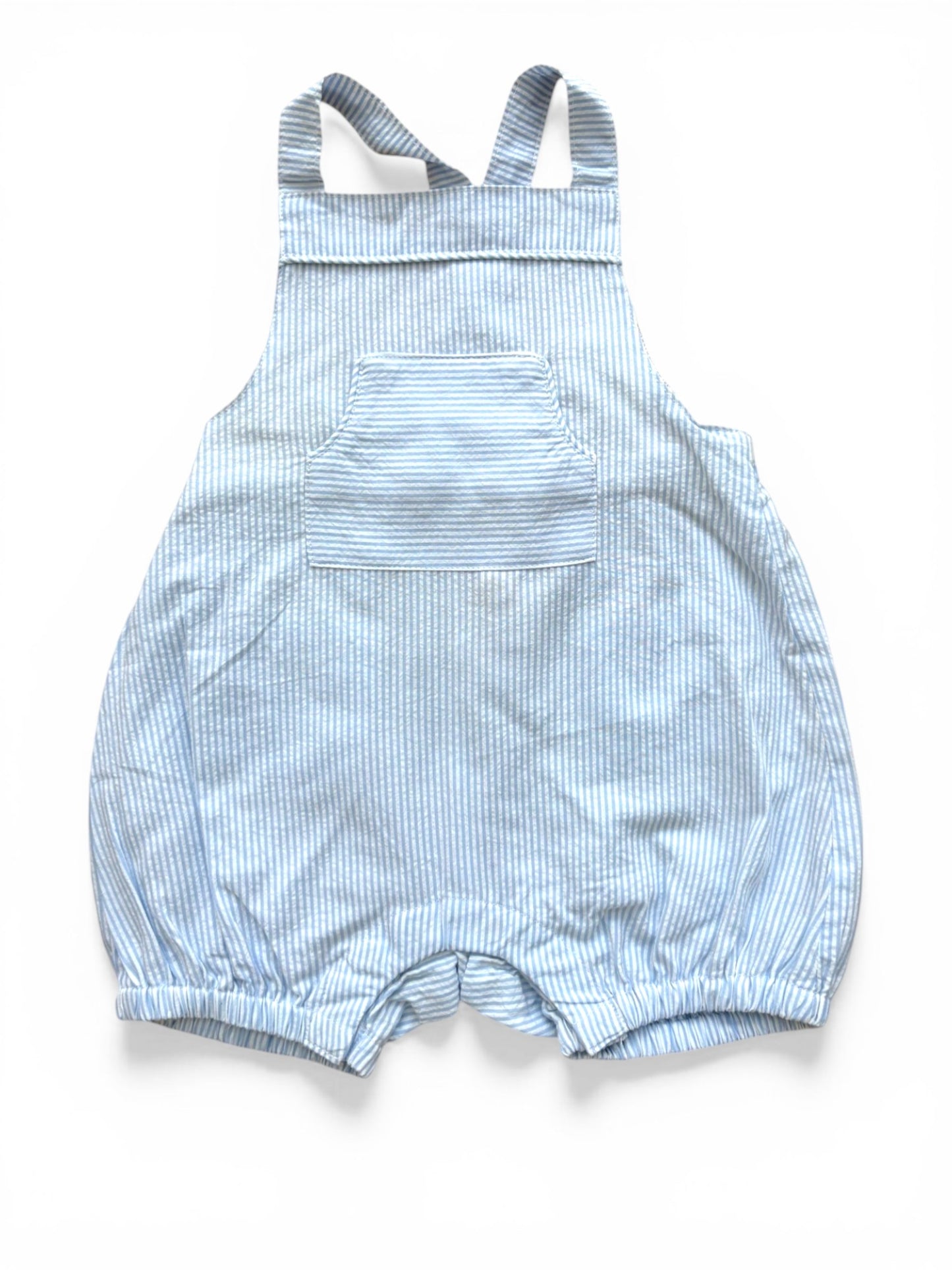 Cyrillus Blue Striped Dungaree Romper (9M)