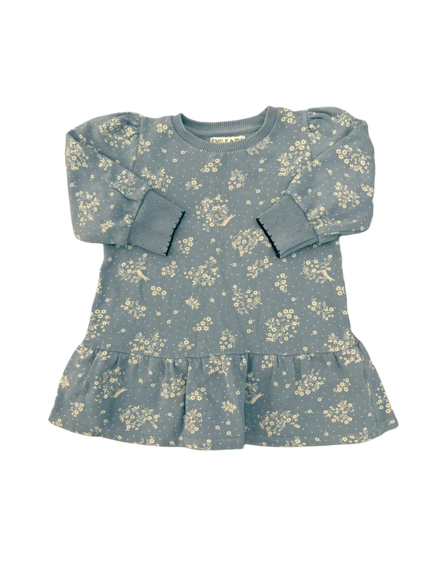 Emile et Ida Light Blue Floral Sweatshirt Tunic (3Y)