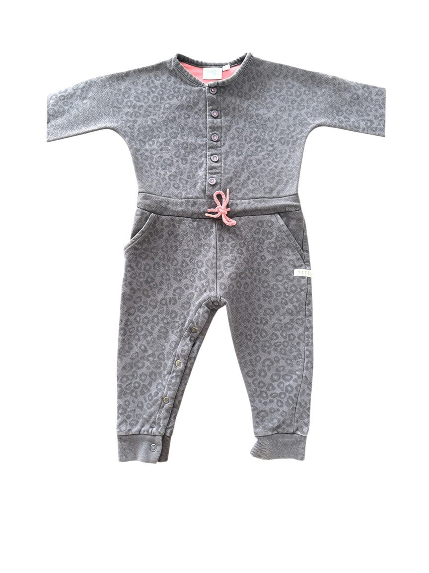 Feetje Girl Dark Grey Leopard Print Cotton Jumpsuit, 12M / 80 - second hand baby clothing