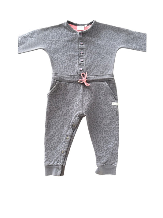 Feetje Girl Dark Grey Leopard Print Cotton Jumpsuit, 12M / 80 - second hand baby clothing
