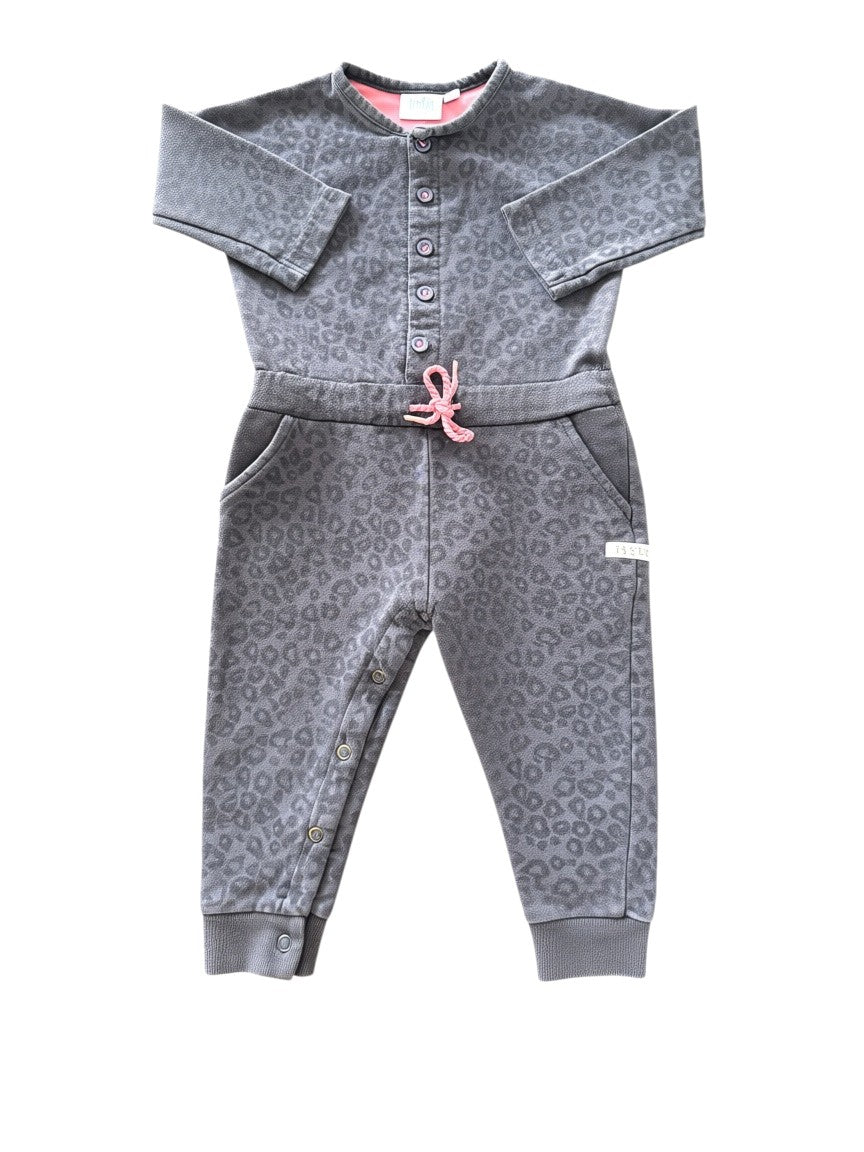 Feetje Girl Dark Grey Leopard Print Cotton Jumpsuit, 12M / 80 - second hand baby clothing
