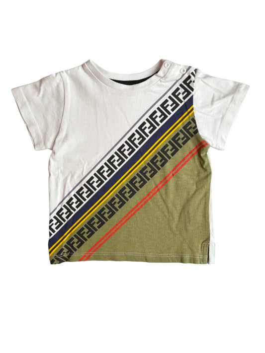 Fendi White Olive Diagonal Logo T-Shirt (18M)