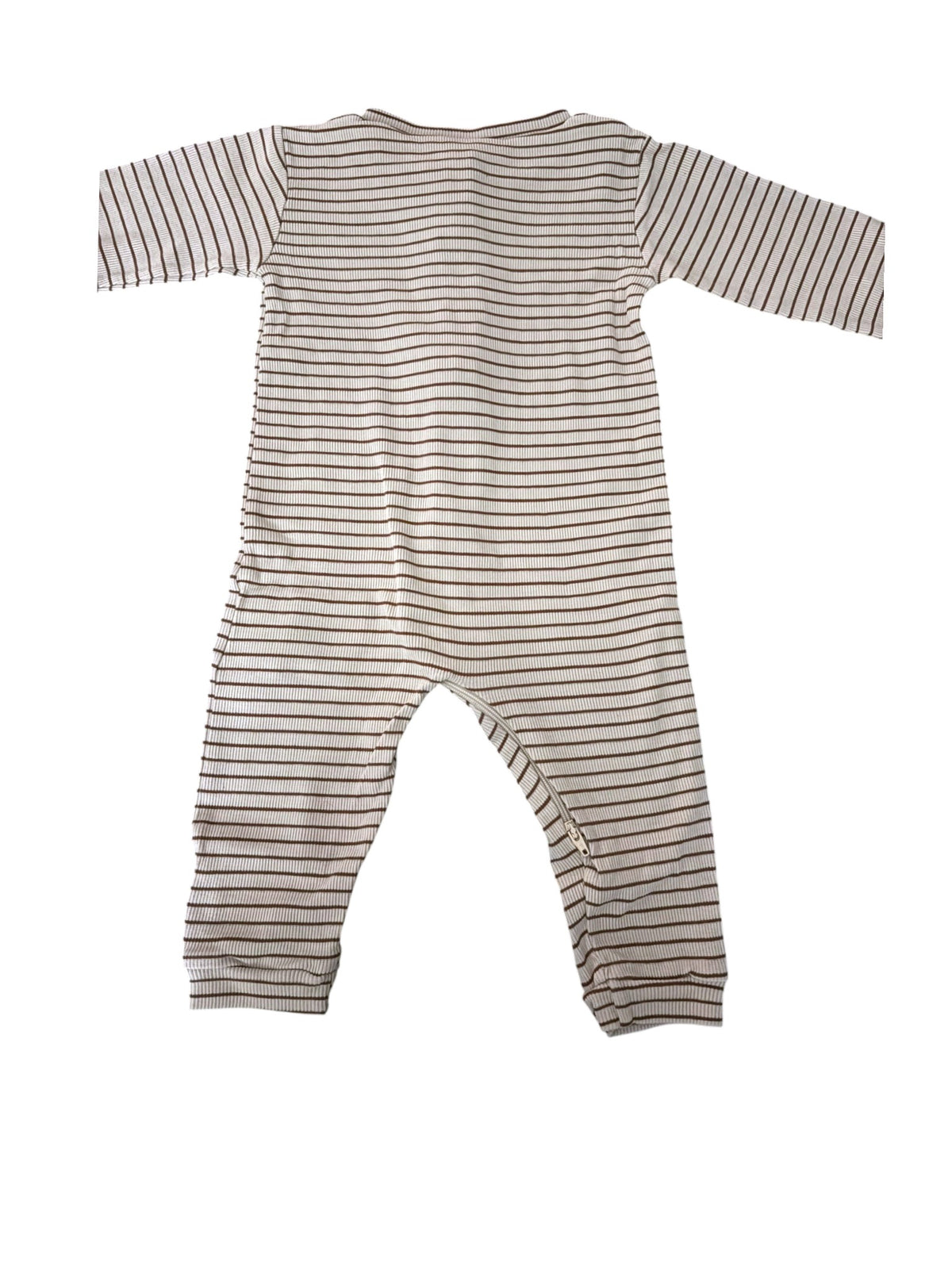 Fixoni Unisex Cream Brown Striped Ribbed Zip Pajamas, 12M / 80 - second hand baby clothing