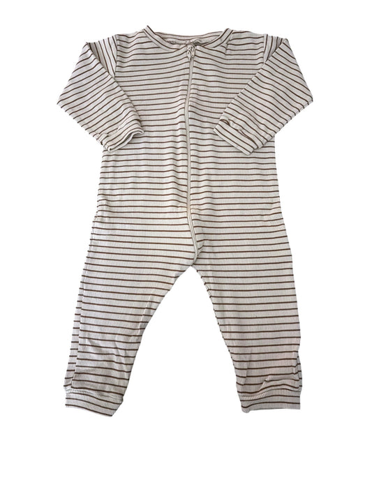 Fixoni Unisex Cream Brown Striped Ribbed Zip Pajamas, 12M / 80 - second hand baby clothing