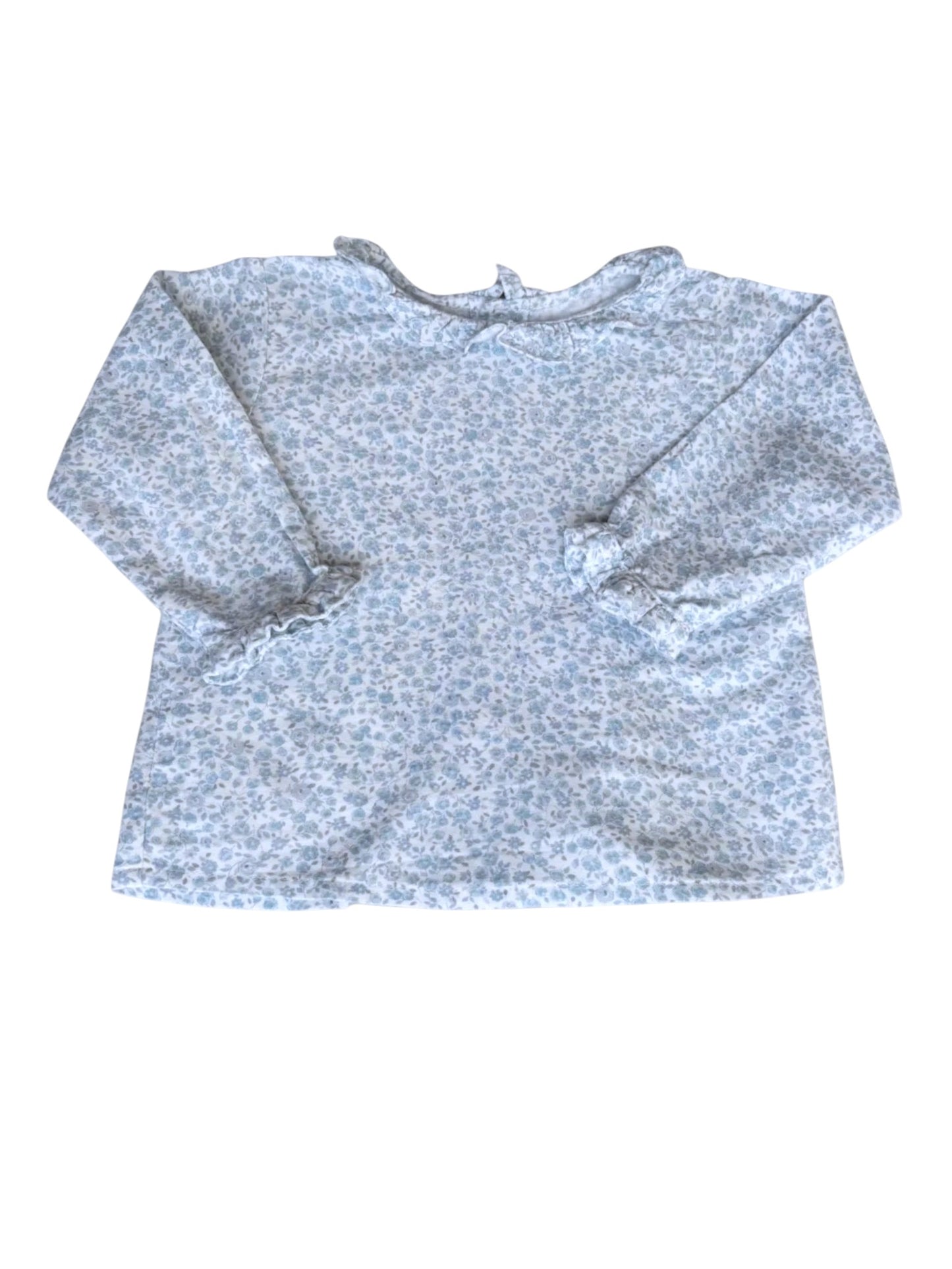 Fleurisse Blue Floral Ruffle Long-Sleeved Top size 18-24M - second hand baby clothing