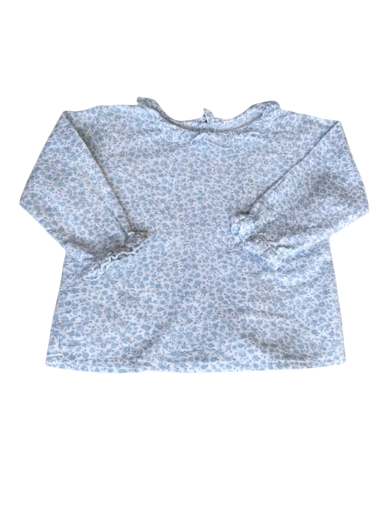 Fleurisse Blue Floral Ruffle Long-Sleeved Top size 18-24M - second hand baby clothing