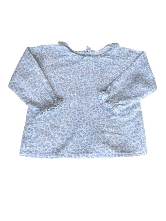 Fleurisse – Blaues, geblümtes Langarm-Oberteil mit Rüschen (18–24 M)